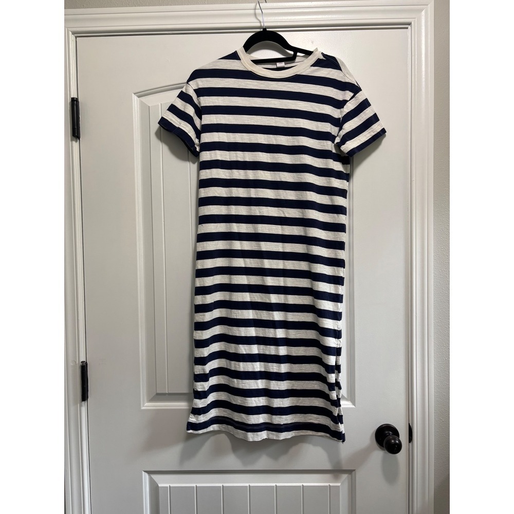 Old‎ Navy Womens Navy Blue White Striped T-Shirt Midi Dress Short Sleeve Slit S